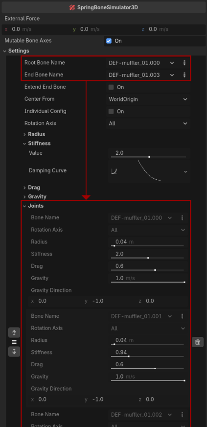Inspector of SpringBoneSimulator3D